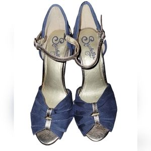 Seychelle cobalt blue and silver leather 4" heels